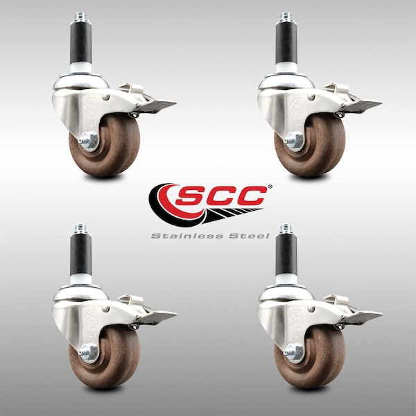 Service Caster 3 Inch 316SS High Temp Glass Filled Nylon 1 Inch Stem Caster Set Lock Brake SCC-SS316TTLEX20S314-GFNSHT-1-4 - main